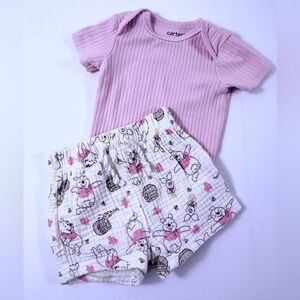Disney Baby 0-3M/3M Winnie-the-Pooh & Piglet 2-Piece Bodysuit & Muslin Shorts